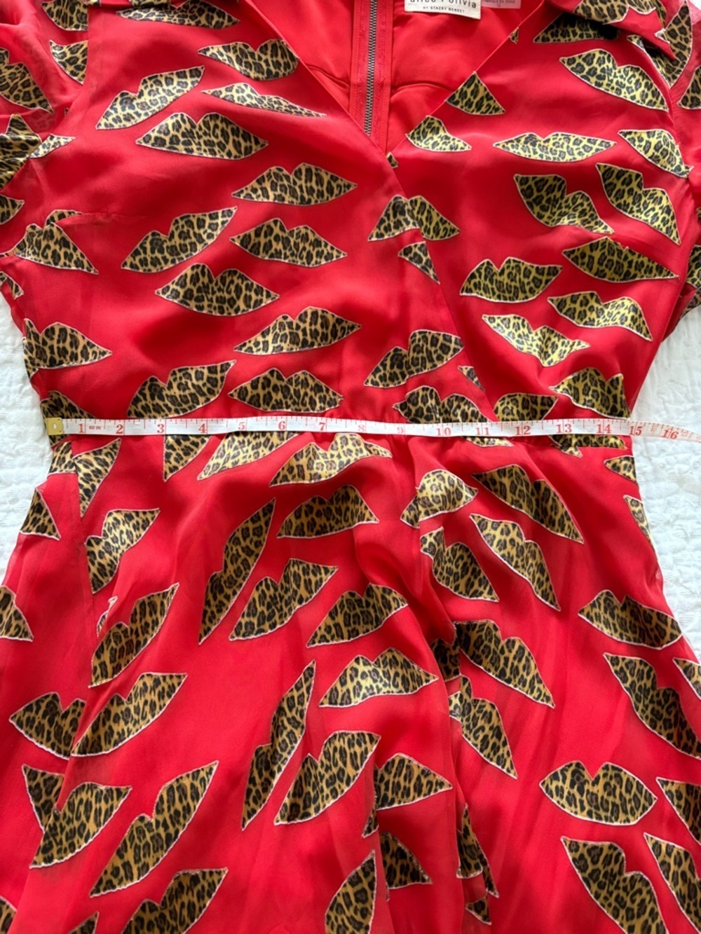 ALICE + OLIVIA x Donald Robertson Catina Faux-Wrap Cheetah Lips Dress sz 12 - Picture 13 of 13